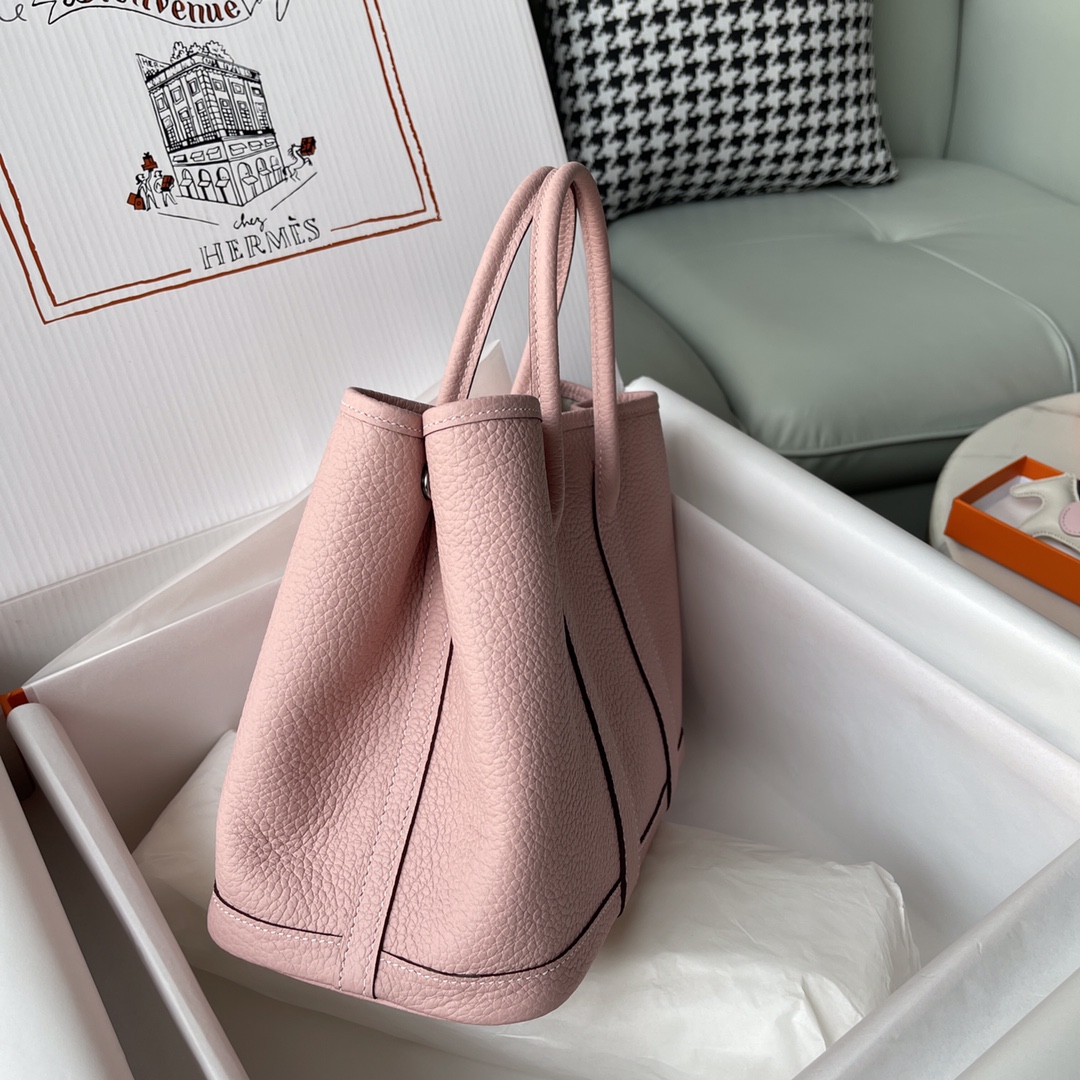 Hermes Garden Party 36cm Tote Handbag In Pink Clemence Leather